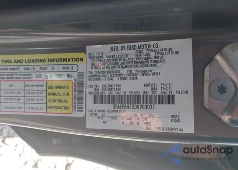 2013 Ford Fusion Se z USA, uszkodzony, nr VIN 3FA6P0H72DR203037